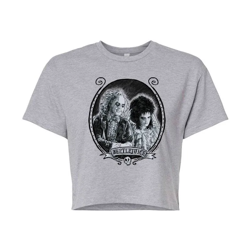 アニメキャラクター レディース トップス Tシャツ クロップド Licensed Character Juniors Beetlejuice Cropped Tee Gray グレー