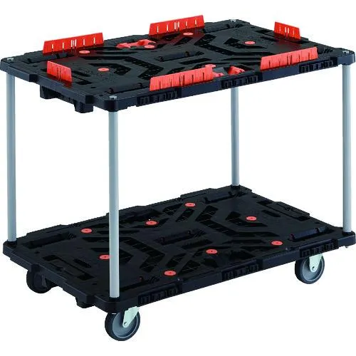 TRUSCO ( トラスコ中山 ) 連結式樹脂製2段台車 ビートル 900X600 自在3輪 コボレ止めセット とめたろう付 ハンドルなし ( BT920KJ3-E100T )