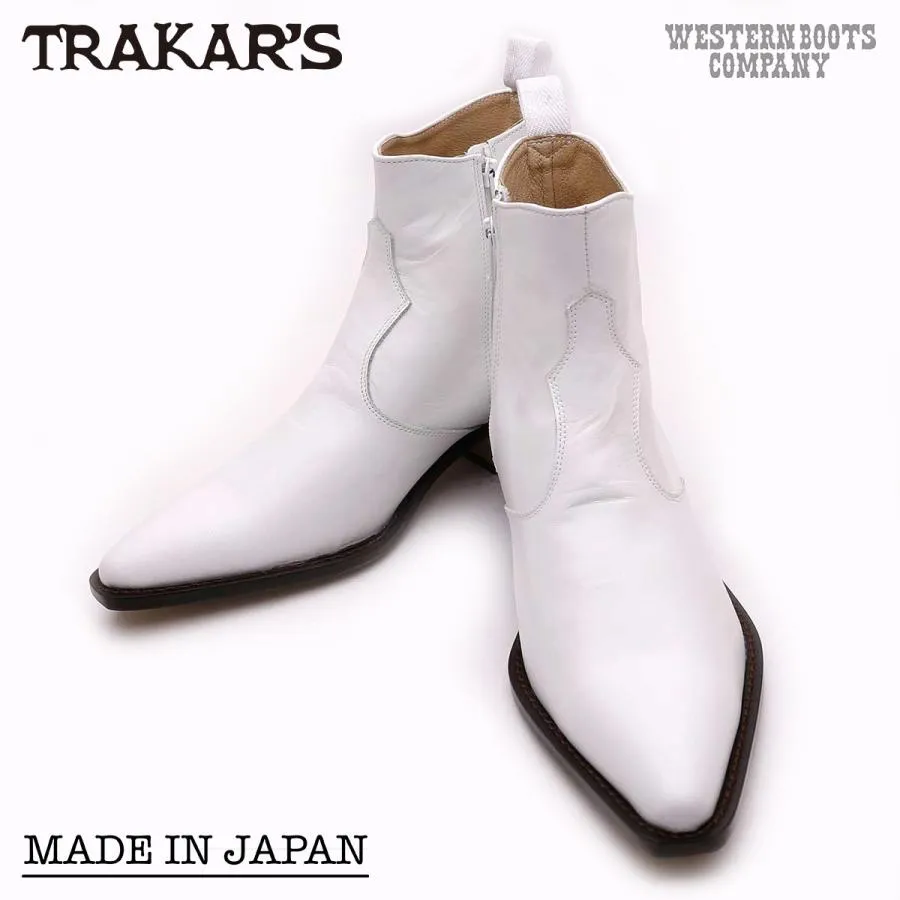 TRAKAR'S 14302 ホワイトレザー 本革 ウエスタンブーツ  ショートブーツ ヒール カウボーイブーツ メンズ レディース