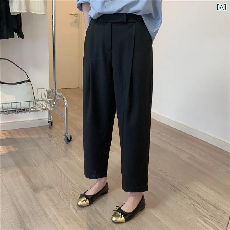レディース 黒 美脚 シルエット 経典 版の スーツ ズボンの 春夏の 新型の 郭の 形の ゆったりしている の ズボンの 垂れ下がった 感の 高さ 腰は やせている 30mmの ズボンの 子供を 現します。