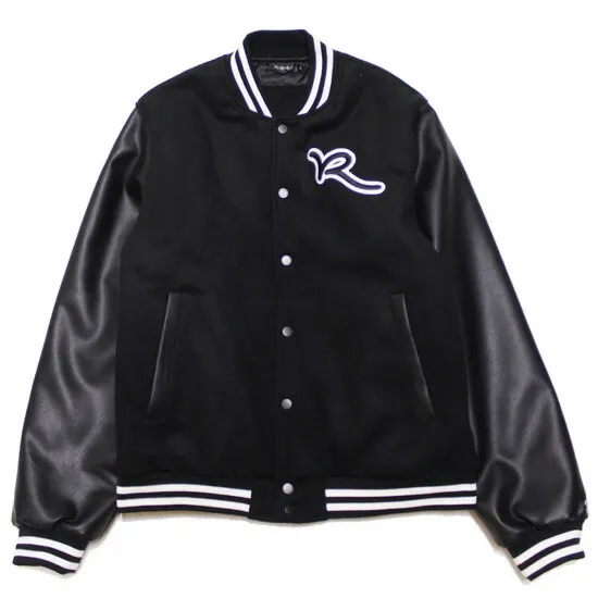 ROCAWEAR ロカウェア ジャケット スタジャン COLLEGE MELTON VARSITY JACKET ストリート ヒップホップ ワイドシルエット ロゴ刺繍 中綿 ブラック L XL XXL
