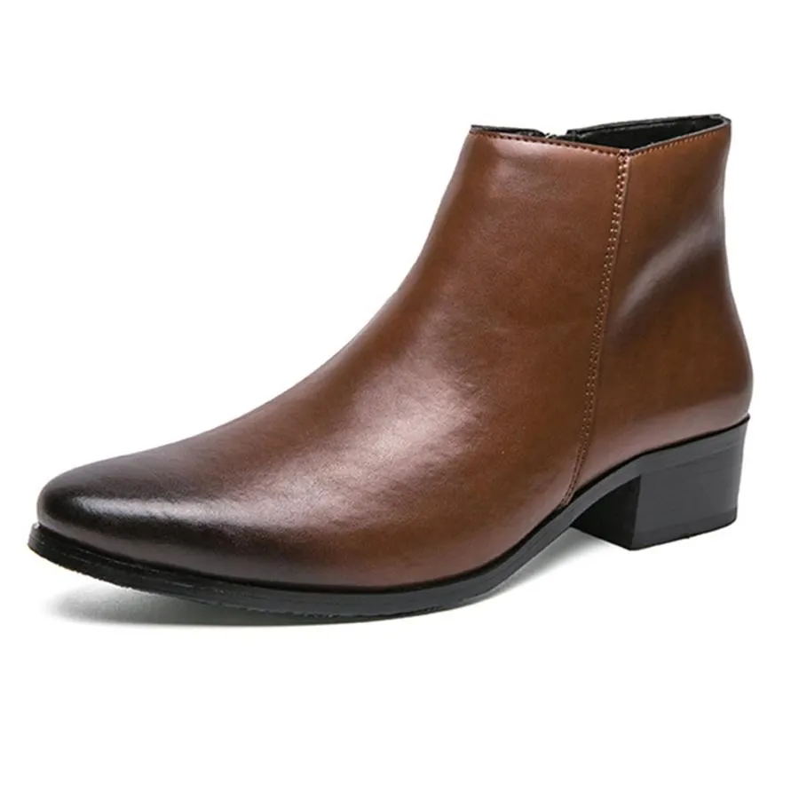 【並行輸入品】Men's Classic Polished Leather Side Zip Chelsea Ankle Boots Poin