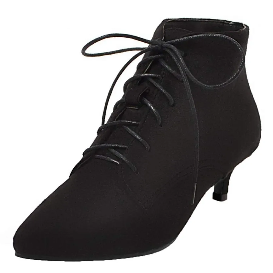 【並行輸入品】Bellirala Womens Kitten Heel Ankle Boots Lace Up Pointed Toe Boo