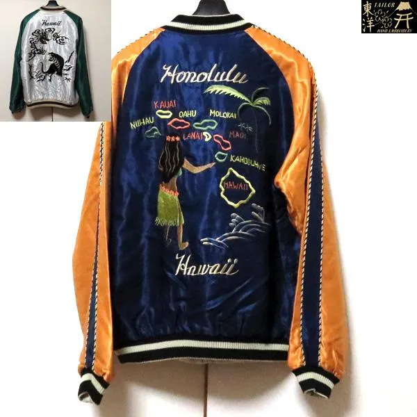 2026年春夏新作！　テーラー東洋　スカジャン　TAILOR TOYO　アセテートスカ　HAWAII MAP×DRAGON&TIGER【TT15877】ネイビー