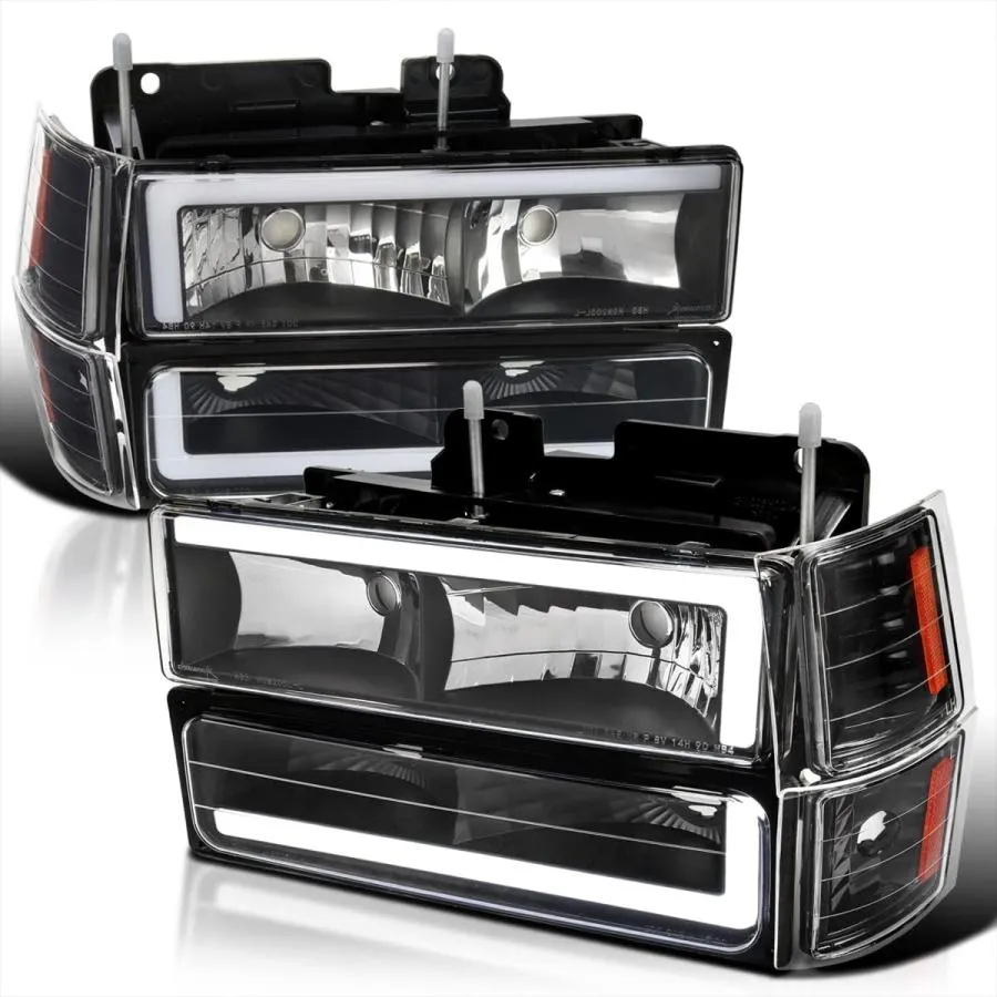 【並行輸入品】SPEC-D TUNING ブラックヘッドライト + コーナー + バンパーライト LEDチューブ 1994-1998 Chevy C1