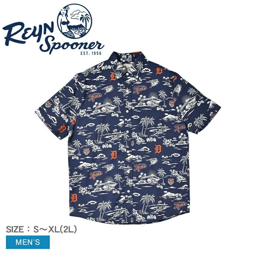 （ネコポス配送） レインスプーナー 半袖シャツ メンズ DETROIT TIGERS KEKAI PERFORMANCE BUTTON FRONT REYN SPOONER B534113121 ネイビー 紺 MLB
