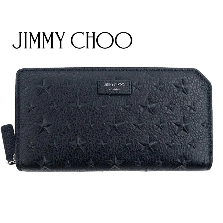 ジミーチュウ 財布 長財布 JIMMY CHOO ラウンドファスナー ブラック BLACK 黒 じゃばら レザー 本革 スター 星 スタッズ カード CARNABY