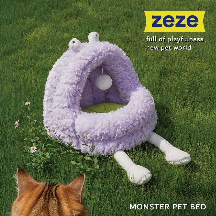 猫ハウス ベッド ZEZE MONSTER PET BED D PURPLE モンスター 紫 もこもこ ふさふさ 暖か 柔らか インナーパット付き ポップ ギフト