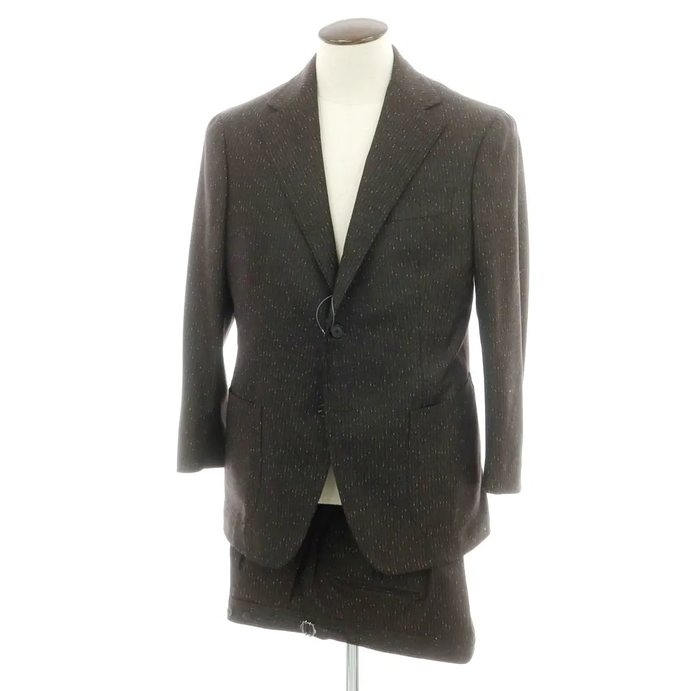 【中古】ティト アレグレット TITO ALLEGRETTO ウール ストライプ 3つボタンスーツ ダークブラウン【サイズ50】【A/W】【状態ランクB】【メンズ】[APD]
