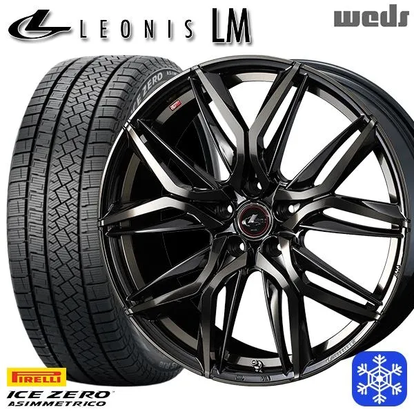 215/50R17インチ ピレリ アイスゼロアシンメトリコ 5H114.3 スタッドレスタイヤホイール4本セット ウェッズ レオニス LM PBMC/TI
