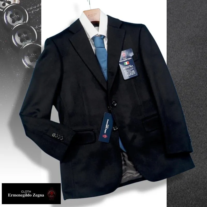 新品22万円 大手百貨店扱い 秋冬『Ermenegildo Zegna ゼニア Pure Cashmere』カシミヤ100% フランネル ジャケットA6黒(A) 3055090