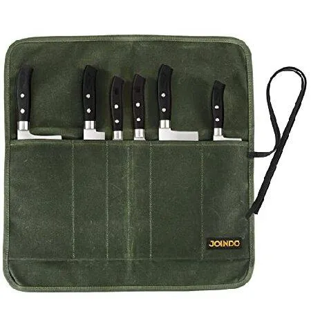 【並行輸入品】 JOINDO Knife Roll Bag, Chef’s Knife Roll Bag, Heavy Duty Chef Knife Roll Bag with 6 Slots, Waxed Canvas Knife Bag Roll, Knife Pouch