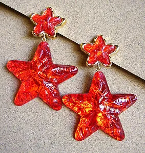 【送料無料】ジュエリー・アクセサリー コンプロットイヤリングスターズレッドレジン1592  konplott  grandes boucles doreille etoiles resine rouge