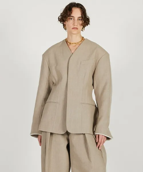 ジャケット ノーカラージャケット ラウンドショルダーノーカラージャケット / Round Shoulder No-Collar Jacket レディー