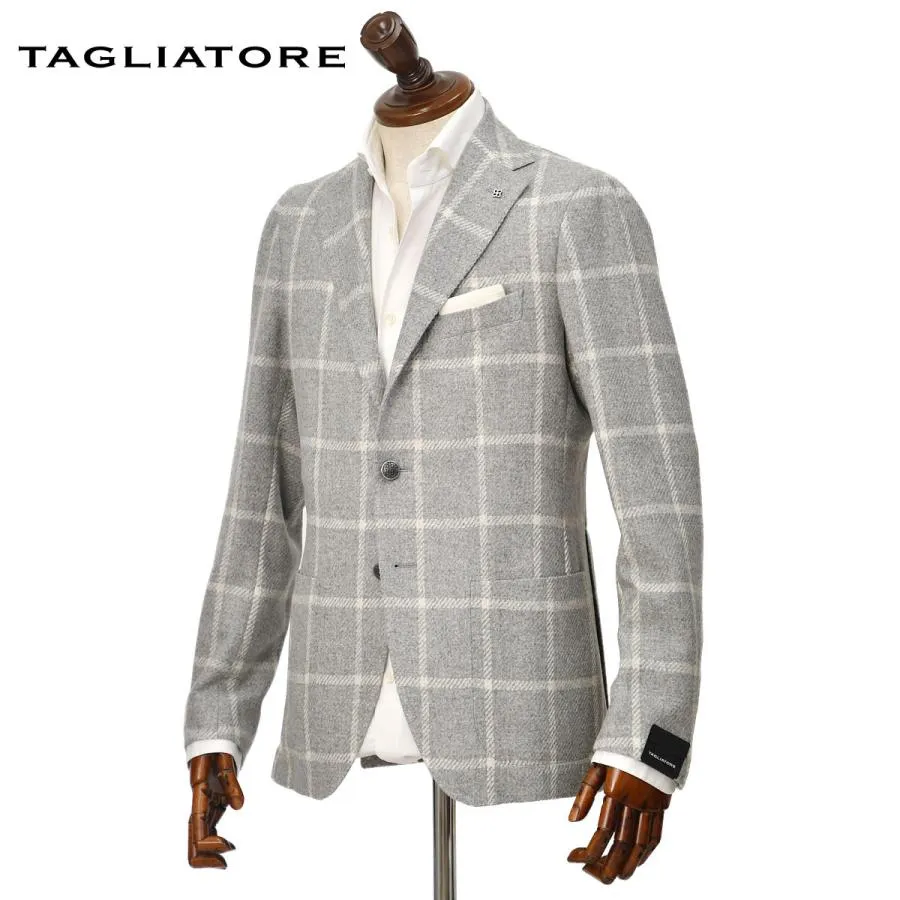 【FINAL SALE 返品交換不可】【size46】TAGLIATORE【タリアトーレ】シングルジャケット 1SMC22K MONTECARLO ウール ウィンドーペーン グレー×オフホワイト