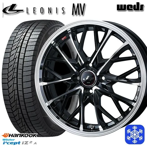 ムーヴ 165/55R15インチ ハンコック HANKOOK W626 4H100 スタッドレスタイヤホイール4本セット ウェッズ レオニス MV PBMC