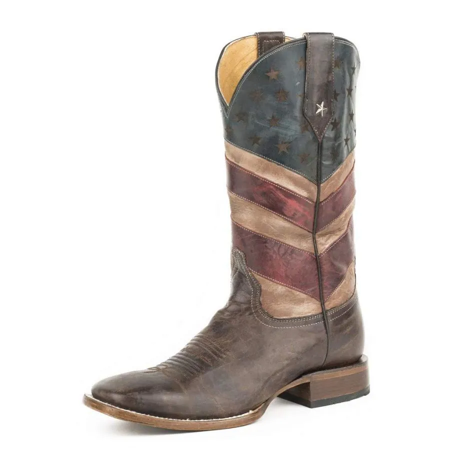 【並行輸入品】Roper Men's Patriotic Hoss Western Boot Square Toe Brown 7 D