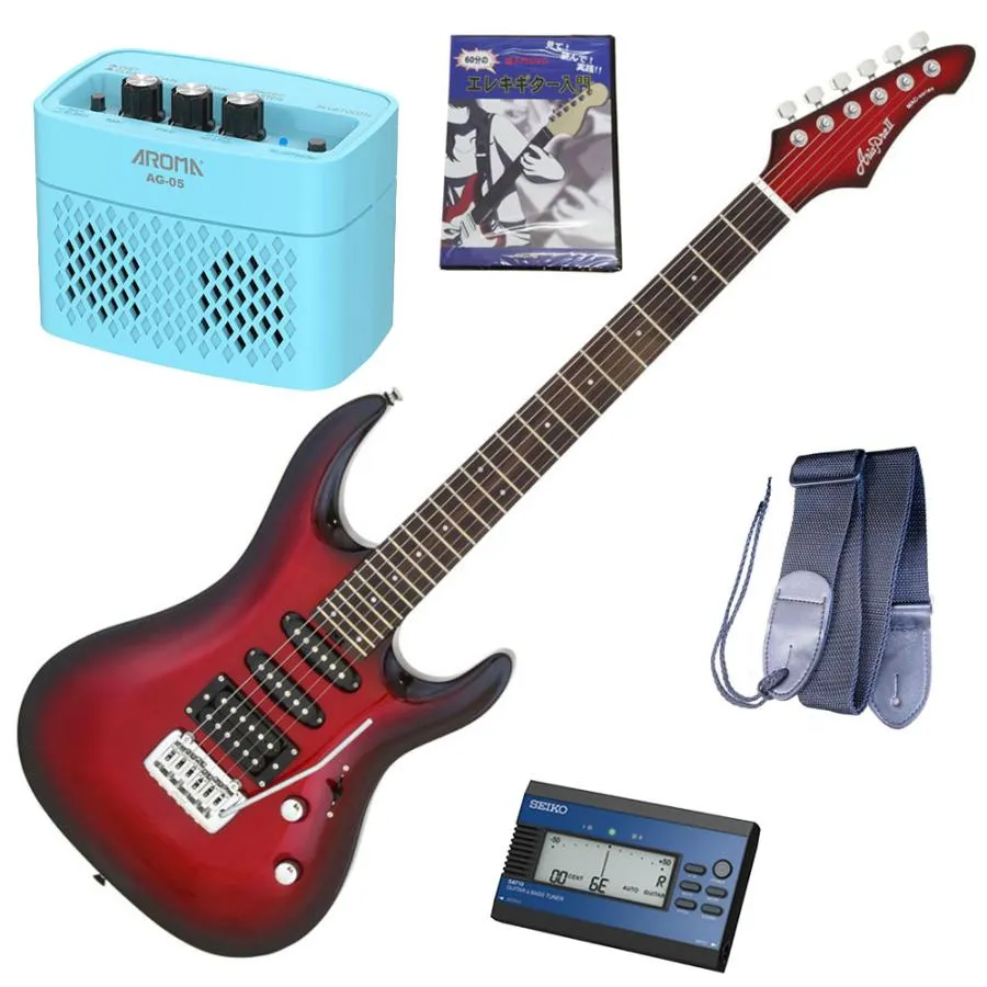 AriaProII エレキギター MAC-STD MRS＋SAT10L＋ギターストラップ＋AG-05 BL＋教則DVD