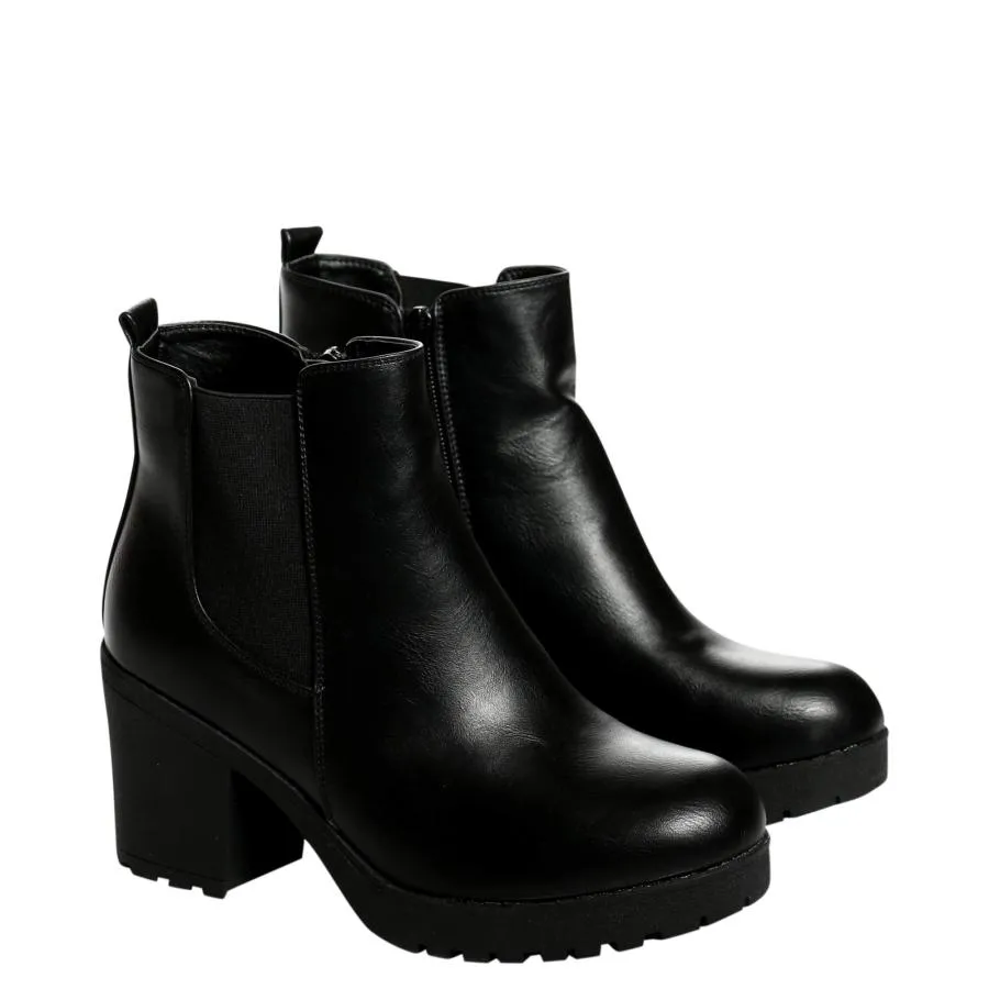 【並行輸入品】REFRESH Womens Side Elastic Zipper Lug Sole Bootie,Black,8