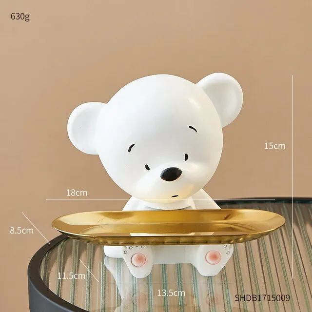 オブジェ 【15CM-シロクマ】クマの置物白い彫像家の装飾収納トレイ樹脂動物モデル彫刻リビングルームデコレーションデスクアクセサリーギフト 【15CM-White Bear】Bear Figurines White Statues Home Decor Storage Tray Resin Animal Model Sculpture Living Room Decoratio