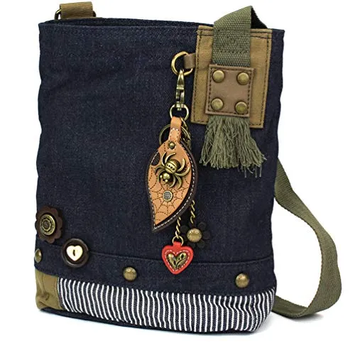 chala バッグ パッチ カバン かわいい CHALA Handbag Canvas Crossbody Messenger Bags - Metal Spider - Denimchala バッグ パッチ カバン かわいい