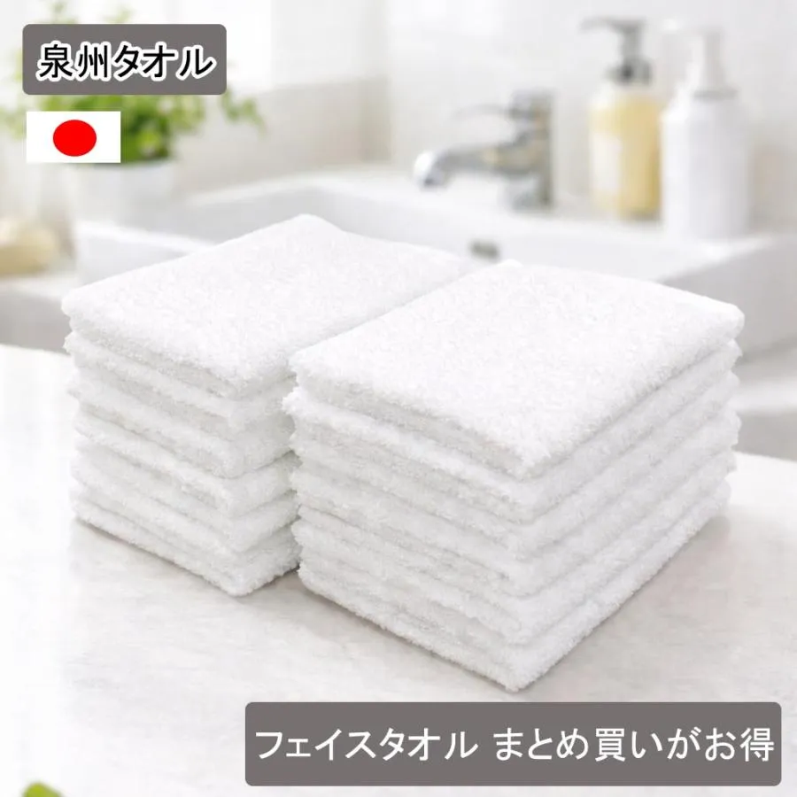 泉州タオル フェイスタオル 60枚セット 260匁 厚手 白 34x90cm まとめ買い ロングサイズ 白タオル 業務用 ハンガーサイズ プロ仕様 厚み 吸水 浴用タオル 浴用