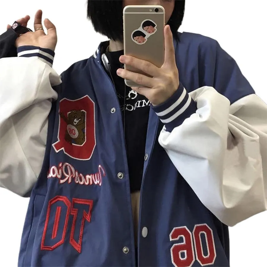 【並行輸入品】Womens Oversized Y2K Bomber Jacket Casual Boyfriend Baseball Jack 並行