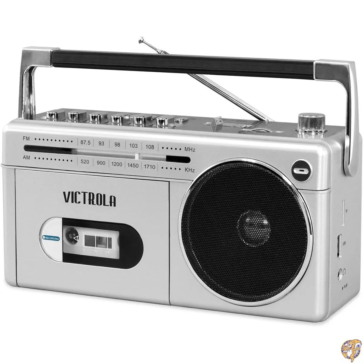 Victrola VBB-25-SLV ミニ Bluetooth ブームボックス カセットプレーヤー レコーダー Am/FMラジオ付き シルバー