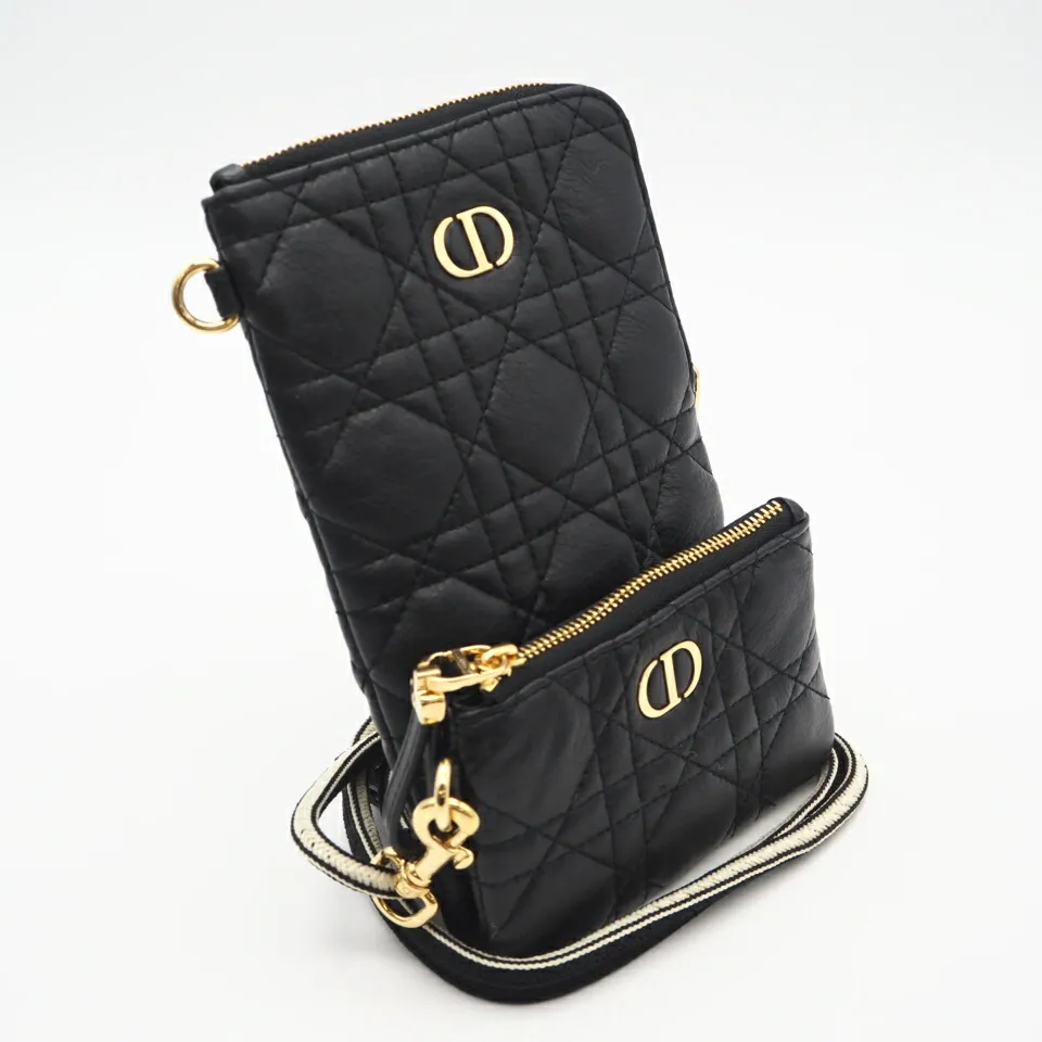 ★3日以内返品可★ 美品 Christian Dior クリスチャンディオール Dior カロ マルチファンクション カナージュ ポーチ ショルダーバッグ S5036UWHC ショルダーバッグ ブラック ホワイト カーフレザー レディース【中古】