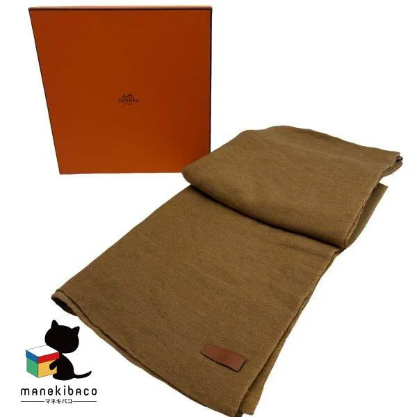 エルメス HERMES ベージュ 大判ストール スカーフ サンドベージュ キャメル カシミア シルク 大きい 大きめ 箱 ランクA 小物 【中古】