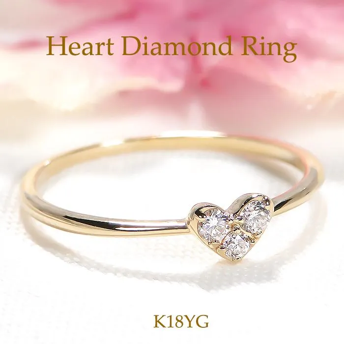 K18YG PG WG 0.08ct ハート ダイヤモンド リング ジュエリー アクセサリー レディース 指輪 ゴールド ４月誕生石 可愛い 細身 ハートモチーフ ber0368