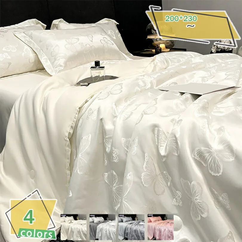夏用寝具セット 冷感素材 接触冷感 洗える クール掛け布団 薄手 冷房対応 ブランケット 枕カバー付き 4点セット 夏布団 洗濯機対応 通気性 肌に優しい 涼感寝具セット シングル/ダブル 夏布団 RaogtCYU