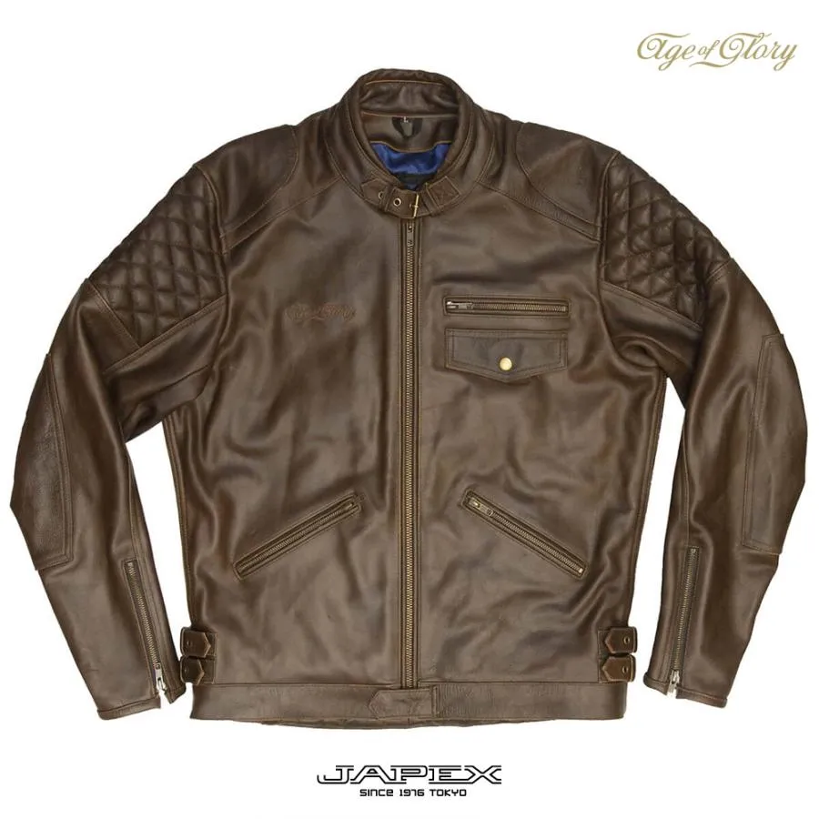 【正規総代理店】エイジオブグローリー キングピン ブラウン / Age of Glory バイク レザー ジャケット ライダースジャケット プロテクション 本革 ビンテージ