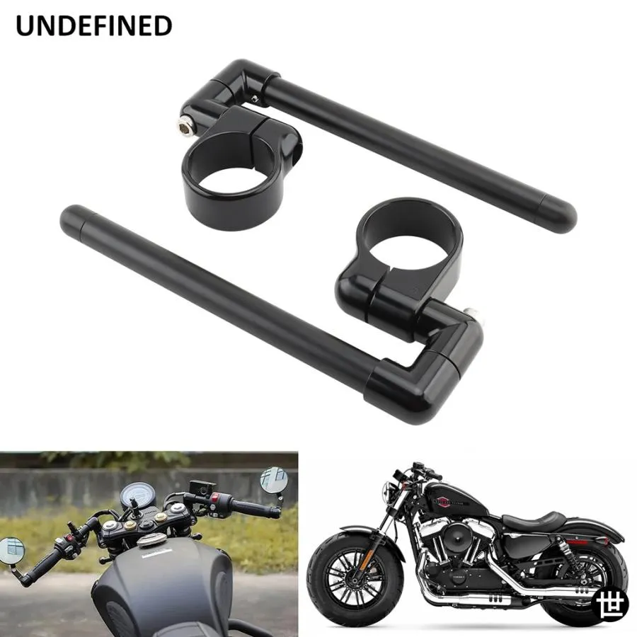 バイク用ブラックハンドルバー カフェレーサー スプリットクリップオンフォーク 31 35 39 45 49 50 52 58 MM ハンドルバー ライザークランプ