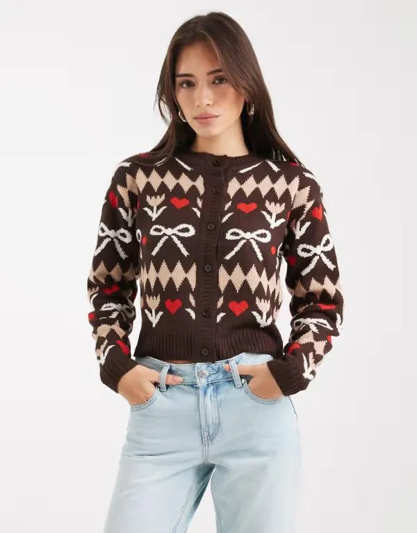 ウェンズデーガール レディース アウター カーディガン Wednesday Girl bow intarsia cardigan Multi マルチカラー