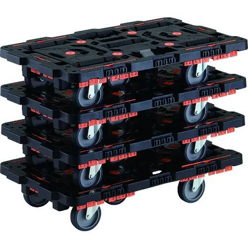 TRUSCO ( トラスコ中山 ) まとめ買い 連結式樹脂製平台車 ビートル 700X450 自在5輪 コボレ止めセット付 4台セット ( BT700KJ5-E100-M4 )
