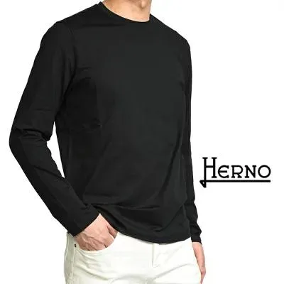 HERNO ヘルノ / 長袖 Tシャツ ロンT カットソー クルーネック コットン ストレッチ ブラック / 26SS