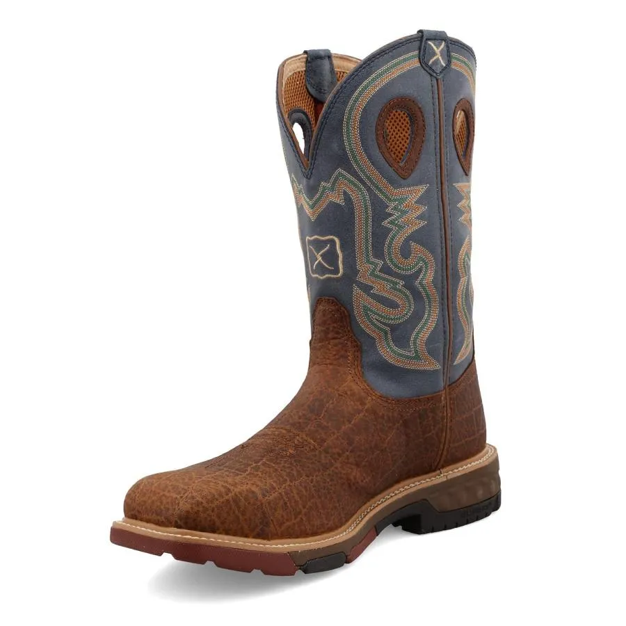 【並行輸入品】Men's 12" Western Work Boot,Distressed Saddle & Peacock,11.5 W