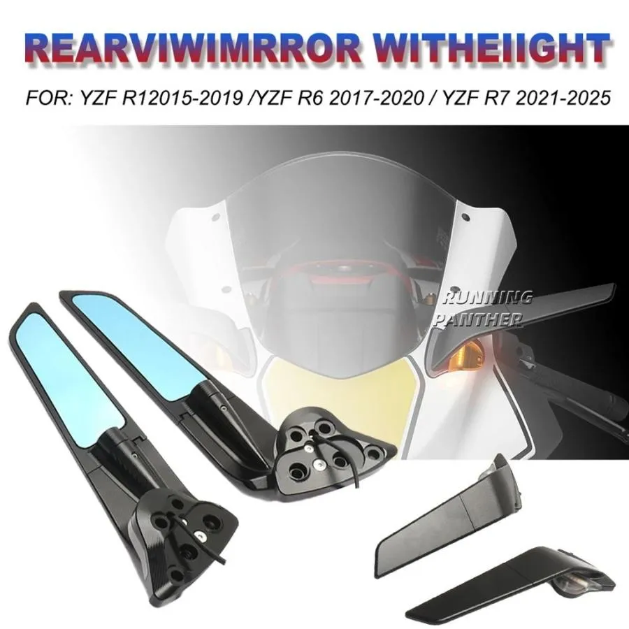 【並行輸入品】ヤマハ YZF R7 2021-2025 YZF R6 17-20 YZF R1 15-19 バイクミラー風回転バックミラーライト