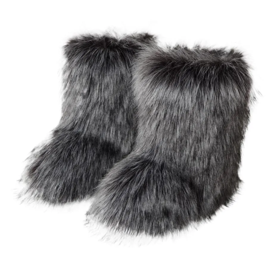【並行輸入品】Women's Faux Fur Boot Furry Fluffy Round Toe Suede Winter Comfy