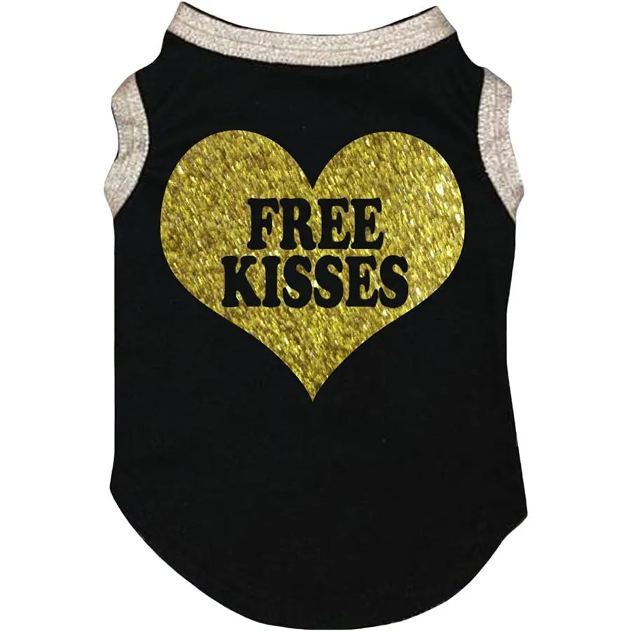 【並行輸入品】 Petitebella 'Free Kisses' Heart Puppy Dog Shirt (Black/Gold  Small)