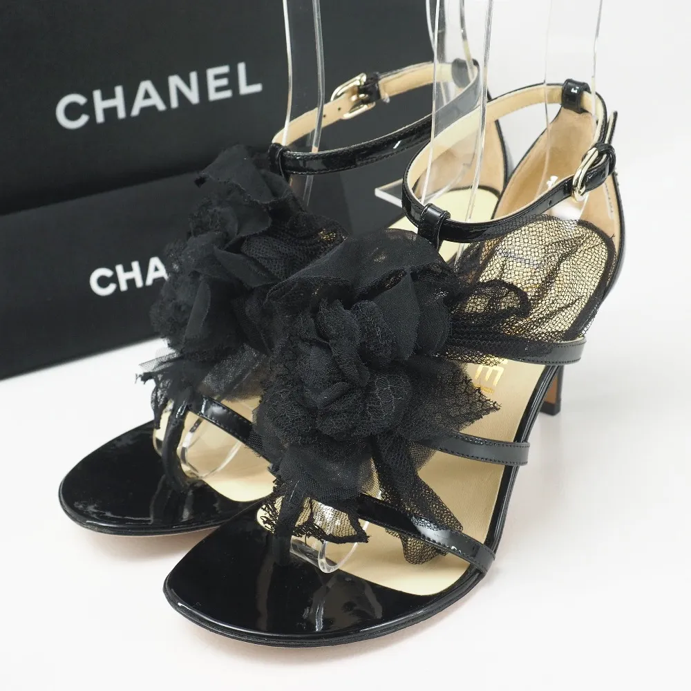 ■美品■CHANEL シャネル サンダル サイズ35.5 レース 靴 アンクルストラップ トングサンダル ミュール CCロゴ イタリア製 ブランド古着【中古】20251009/RA6191