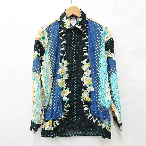 【中古】ヴェルサーチジーンズ VERSACE JEANS COUTURE シャツ カジュアルシャツ 長袖 総柄 メデューサ 猫 コットン マルチカラー Ｍ ☆AA★ メンズ 【ベクトル 古着】 260414