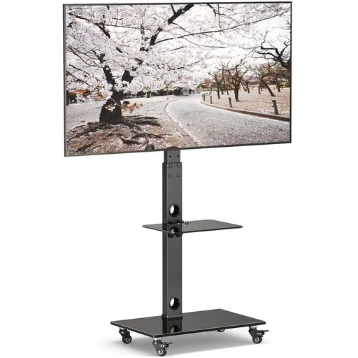 BONTECテレビスタンドキャスター付きハイタイプ壁寄せTV台30～70インチ液晶テレビ対応耐荷重40kg高さ6段調整左右37度回転VESA600x400mm2段強化ガラス棚板付きスチール製耐震省スペース設計