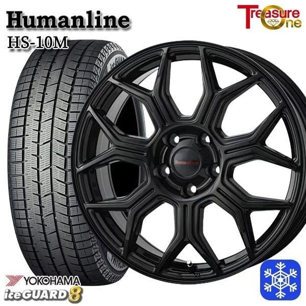 225/55R18インチ ヨコハマ アイスガード IG80 5H114.3 スタッドレスタイヤホイール4本セット ヒューマンライン HS10M BK