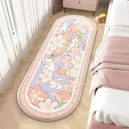 ラグマット ラグ カーペット 柔らかい ラグカーペット 楕円 厚手 モコモコ 可愛い 桜柄 ウサギ柄 静音性 すべり止め付き リビングルーム 居間用 オールシーズン 桜柄 80*180cm