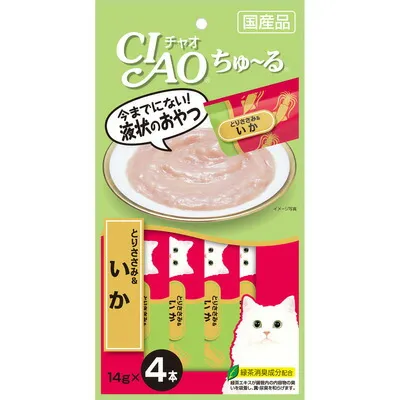 【同梱不可】【48個セット】いなばペットフード  CIAOちゅ～るとりささみ＆いか14g×4本
