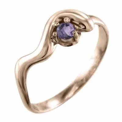 一粒石 リング アメシスト(紫水晶) 10金ピンクゴールド 蛇 2月誕生石