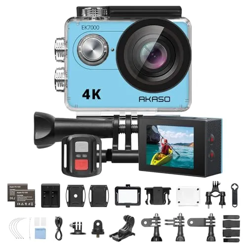 AKASO アクションカメラ 4K30FPS 20MP 水中カメラ WiFi搭載 Type-C外部マイク対応 40M防水 HDMI出力 170度広角レンズ リモコン付き 1050mAhバッテリー2個付き アクションカム ウェアラブルカメラ 豊富なアクセ