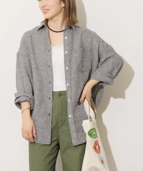 ブラウス シャツ No.66フレンチリネンオーバーサイズシャツ レディース